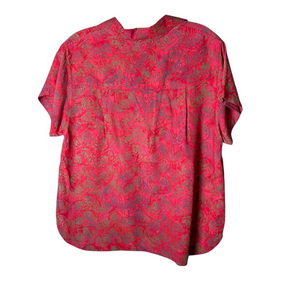 Lost River Clothing CO. Hand batiked short sleeve shirt, red/blue/grey green- M - Picture 2 of 4